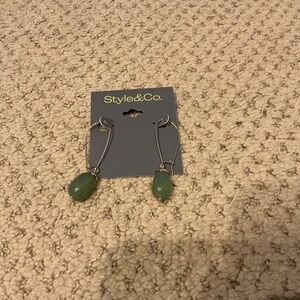 Style & Co. 2 1/4" Gold Tone/Green Wire Drop Earrings-NWT